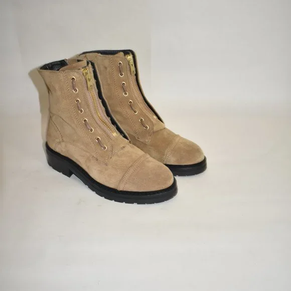 AllSaints Ariel Suede Lace Up Biker Boots Tan Brown Size 37 EU7 US